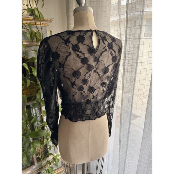 Y2K Dark Romantic Sheer Lace Top Whimsigoth Gothic Fairy Mesh Stretchy Size M - Picture 3 of 7